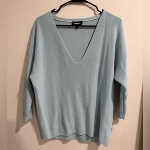 Express Oversized V-Neck Sweater 3/4 Sleeve - Light Blue - S